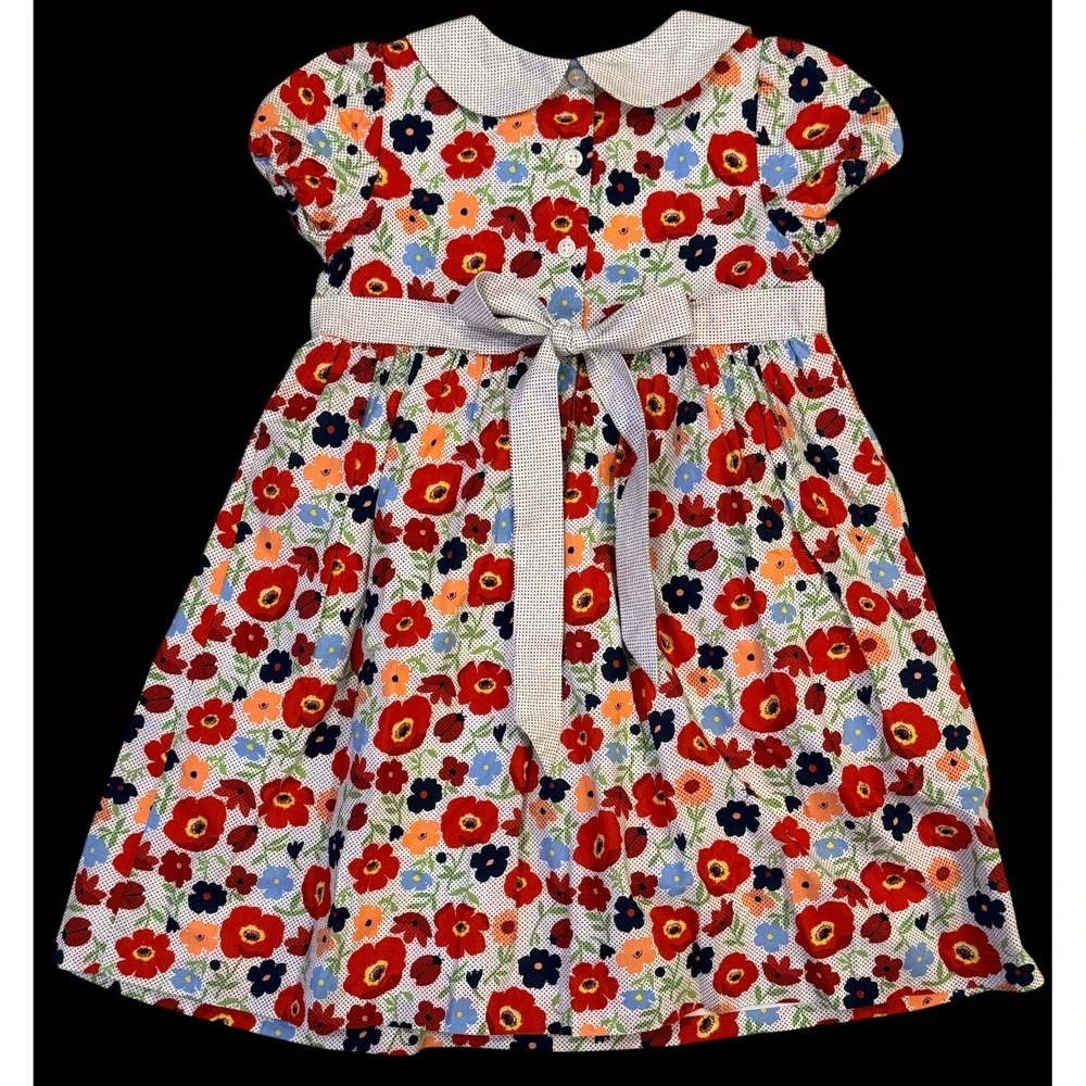 Janie and Jack Floral Dress 5T Peter Pan Collar Tie Back Cotton Lined Summer